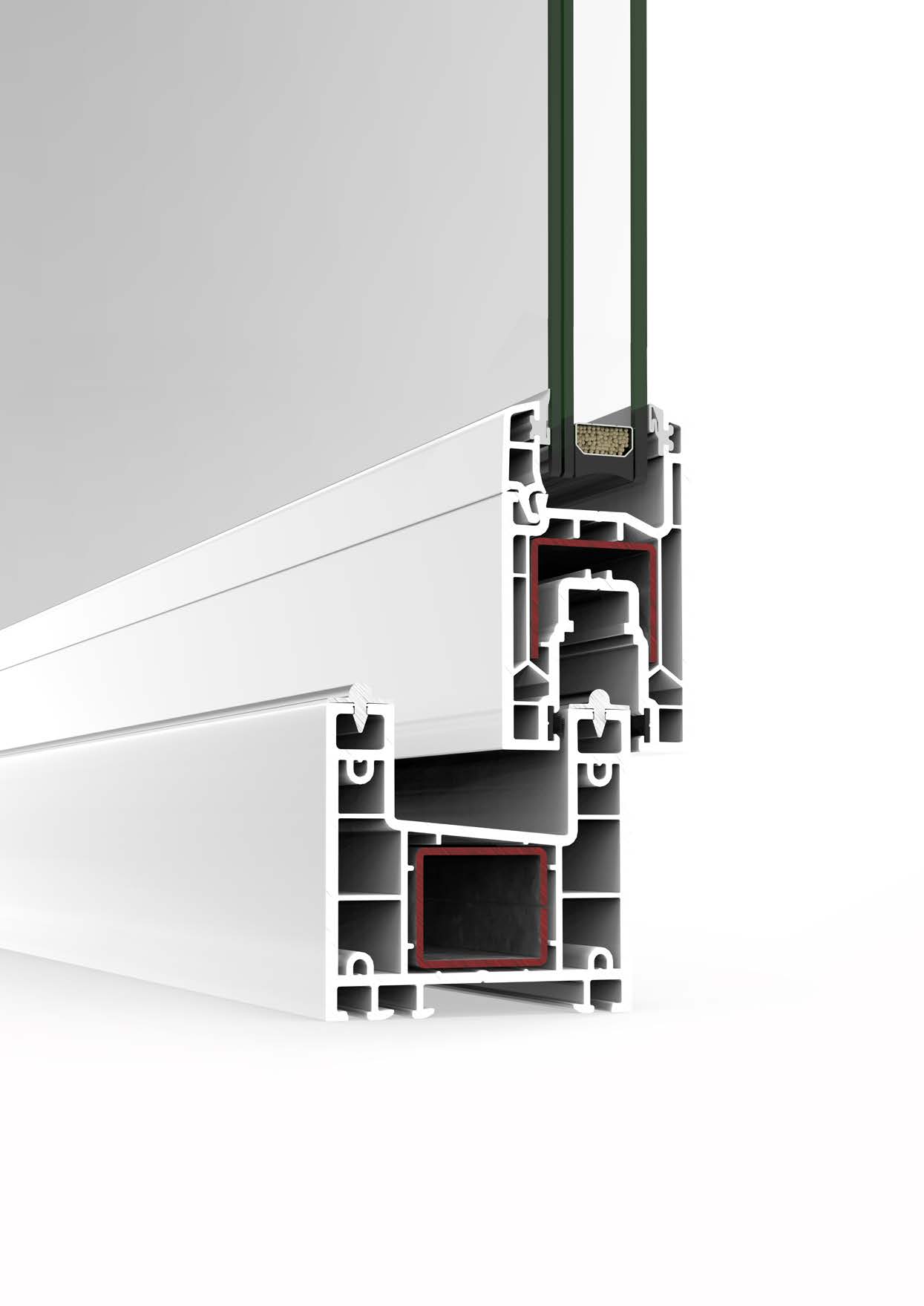 Render 3D del sistema PVC Cortizo C70 Corredera