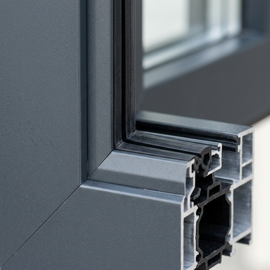 Detalle del perfil de aluminio y rotura térmica